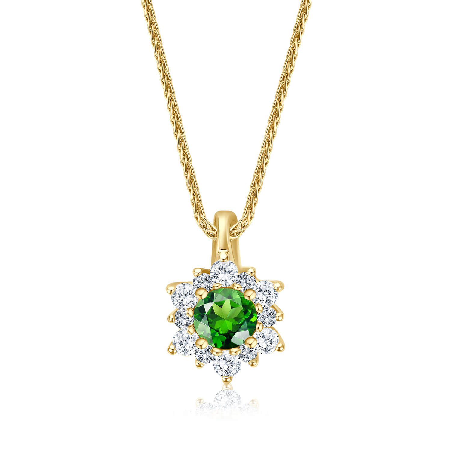 Anhänger/Kette Chrom-Turmalin Gelbgold 585 12x Brill. zus. 0,20 ct w/si + Chrom-Turmalin Anhänger/Kette Chrom-Turmalin Gelbgold 585 12x Brill. zus. 0,20 ct w/si + Chrom-Turmalin