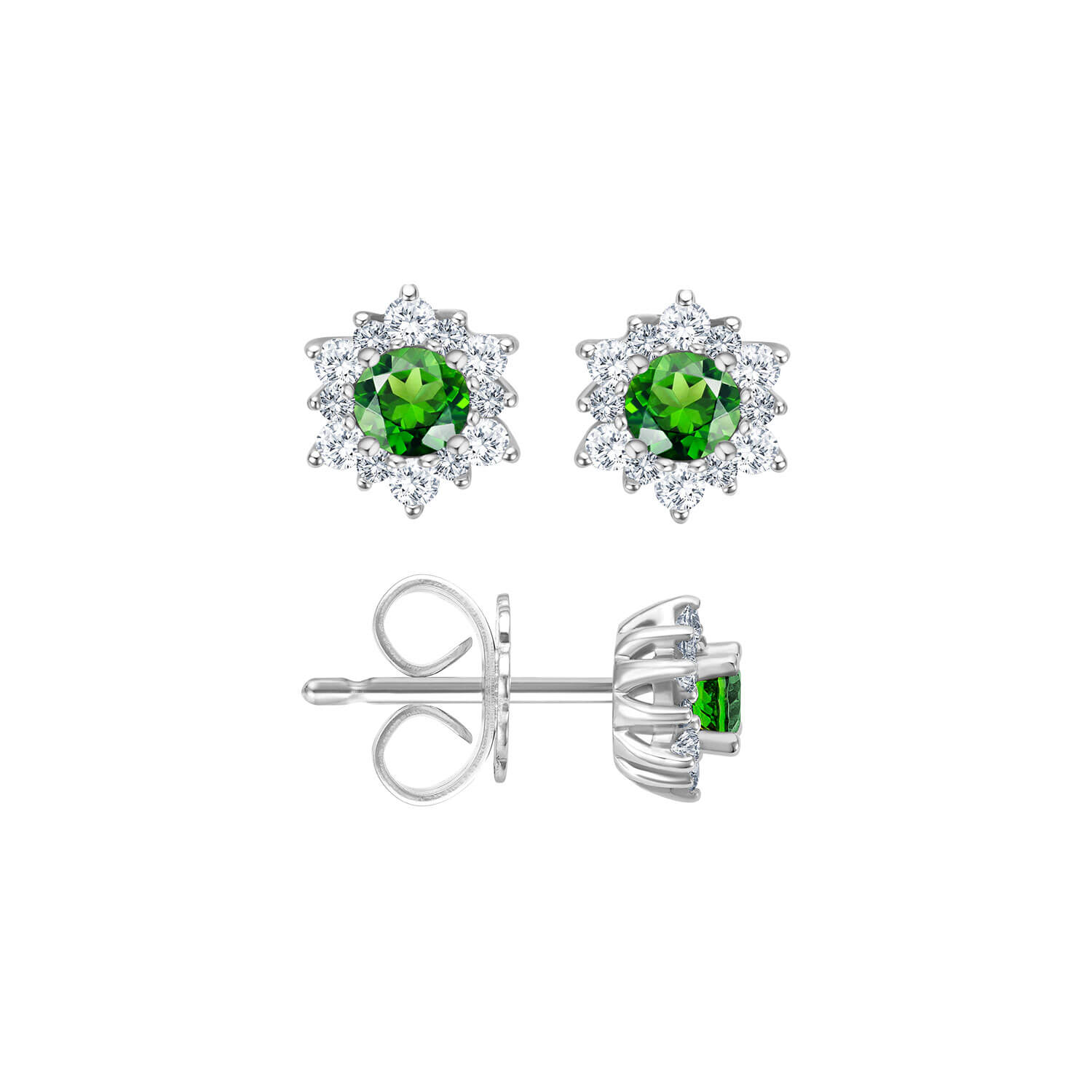 Ohrstecker Chrom-Turmalin Weißgold 585 24x Brill. zus. 0,20 ct w/si + 2x Chrom-Turmalin