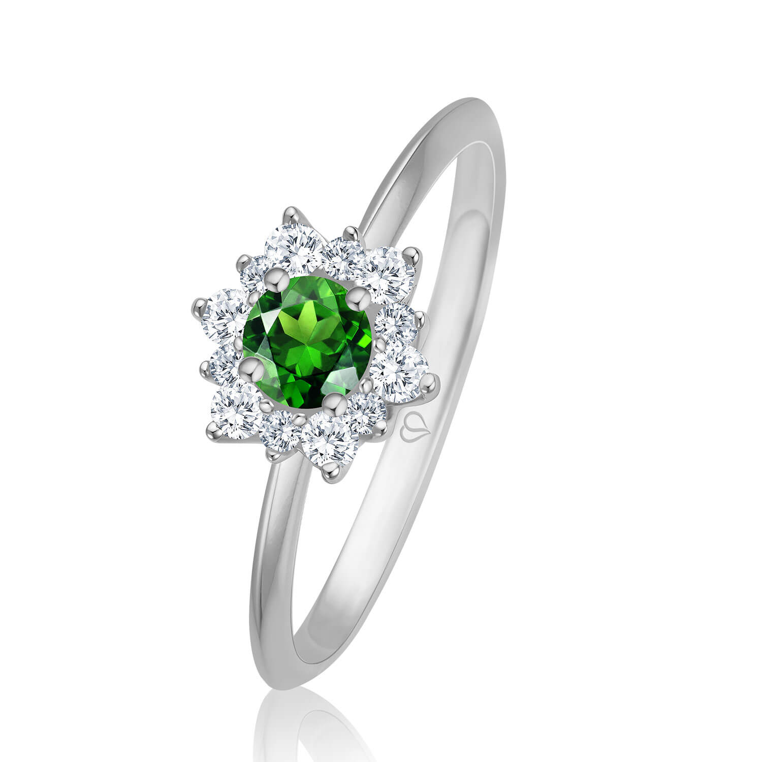 Schmuckring mit Chrom Turmalin Weißgold 585 12x Brillant zus. 0,20 ct w/si + Chrom-Turmalin